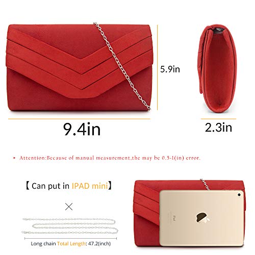 Milisente Mujer Embragues Ante Sobre Bolsa de noche Clásico Cartera de mano (Rojo)