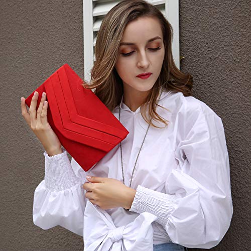 Milisente Mujer Embragues Ante Sobre Bolsa de noche Clásico Cartera de mano (Rojo)
