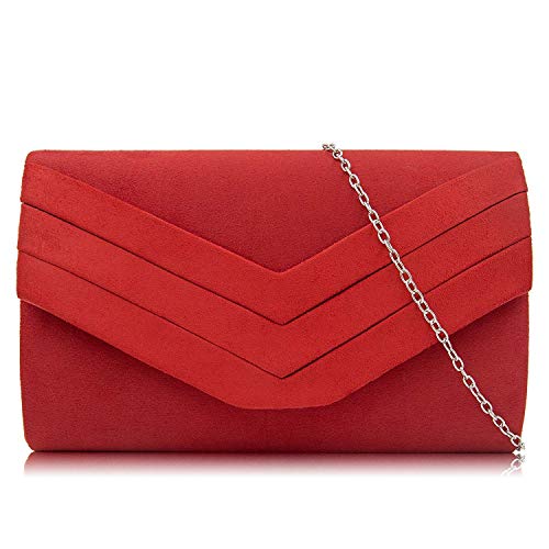 Milisente Mujer Embragues Ante Sobre Bolsa de noche Clásico Cartera de mano (Rojo)