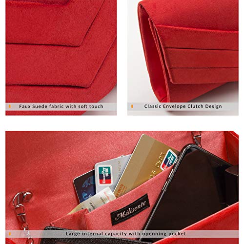 Milisente Mujer Embragues Ante Sobre Bolsa de noche Clásico Cartera de mano (Rojo)