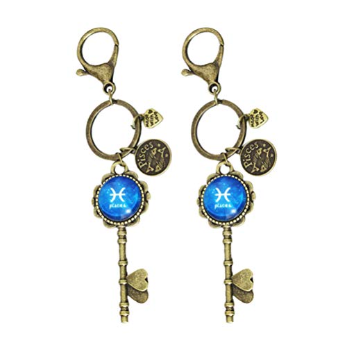 Milisten 2 Piezas Constelación Llaveros Cumpleaños Mes Llaveros Nacimiento Signo del Zodiaco Llavero Colgantes Tiempo Gema Llaveros para Regalos de Amigos de La Familia (Piscis)