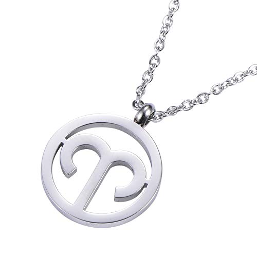 Morella Collar Acero Inoxidable Plata con Colgante Signo del Zodiaco Aries en Bolsa de Terciopelo