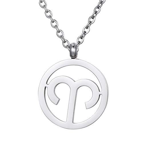 Morella Collar Acero Inoxidable Plata con Colgante Signo del Zodiaco Aries en Bolsa de Terciopelo