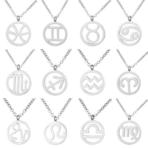 Morella Collar Acero Inoxidable Plata con Colgante Signo del Zodiaco Aries en Bolsa de Terciopelo