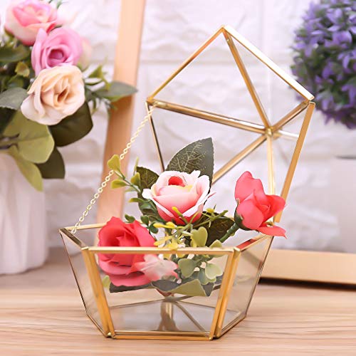 MYA - Caja de Joyas con Forma de pentágono, Transparente, joyero de Cristal, Color Dorado