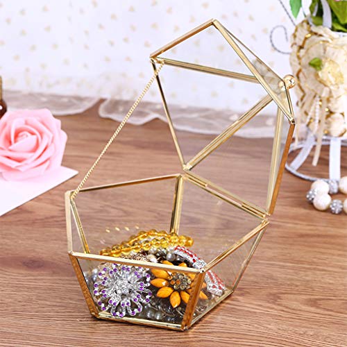 MYA - Caja de Joyas con Forma de pentágono, Transparente, joyero de Cristal, Color Dorado