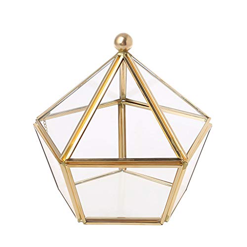 MYA - Caja de Joyas con Forma de pentágono, Transparente, joyero de Cristal, Color Dorado