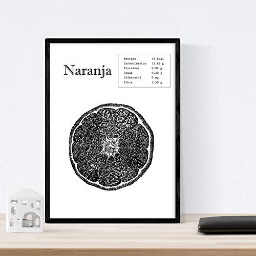 Nacnic Poster de Naranja. Láminas de Frutas y Verduras. Tamaño A4