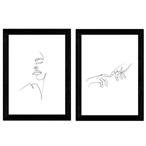 Nacnic Set de 2 láminas de Dibujos con un Solo Trazo Manos de Hombre y Rostro de Mujer. Posters con una Sola Linea. Tamaño A3 sin Marco