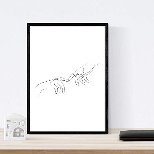 Nacnic Set de 2 láminas de Dibujos con un Solo Trazo Manos de Hombre y Rostro de Mujer. Posters con una Sola Linea. Tamaño A3 sin Marco