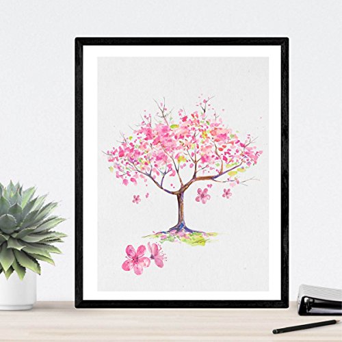 Nacnic Set de 2 láminas para enmarcar Arbol Rosa, Arbol Azul Estilo Acuarela. Posters con imágenes de Naturaleza en tamaño A3. Decoración de hogar. Papel 250 Gramos