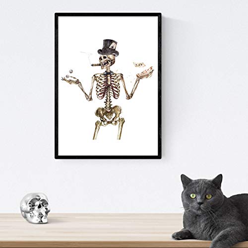 Nacnic Set de 4 láminas Cuatro Esqueletos con Disfraces. Posters con imágenes de Calaveras. Tamaño A4 sin Marco