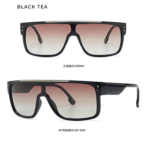 Nbrand Gafas de Sol cuadradas polarizadas Hombres One Piece Flat Top Oversized Frame Vintage Uv400 Eyeglass Blacktea