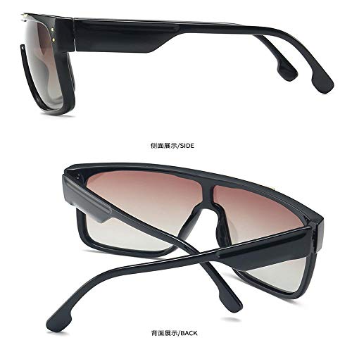 Nbrand Gafas de Sol cuadradas polarizadas Hombres One Piece Flat Top Oversized Frame Vintage Uv400 Eyeglass Blacktea