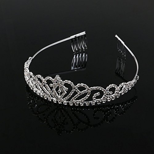 NUOLUX Princess Tiara Corona Pasador de Pelo con Peine para Primera Comunión Boda Plateado