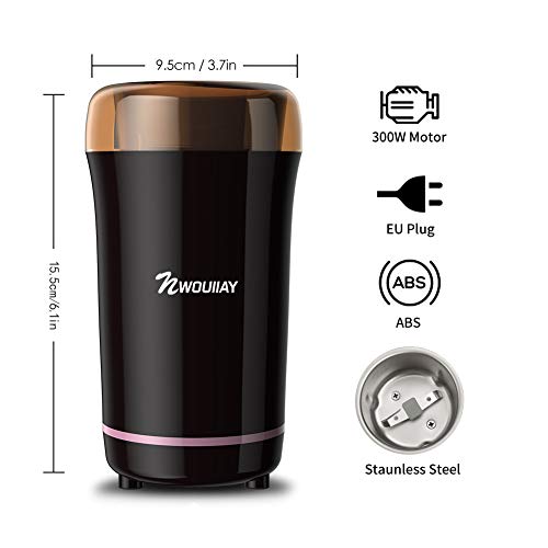 NWOUIIAY Molinillo de Café Eléctrico 300W Molinillos de Especias Semillas Frutos Secos con Cuchillas de Acero Inoxidable y Cuchara Gratis