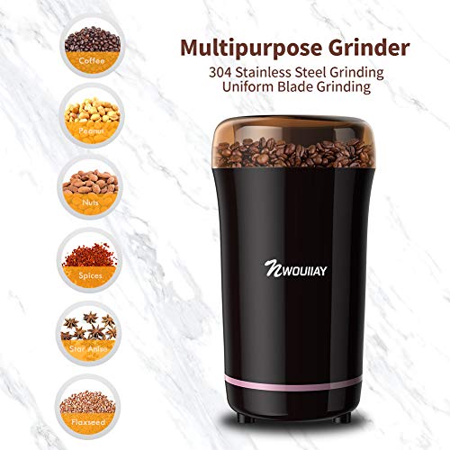 NWOUIIAY Molinillo de Café Eléctrico 300W Molinillos de Especias Semillas Frutos Secos con Cuchillas de Acero Inoxidable y Cuchara Gratis