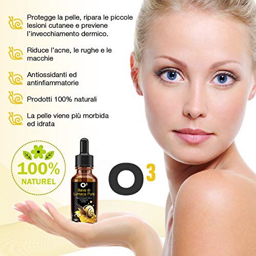 O³ Bava de caracol sérica 100% pura con ácido hialurónico concentrado y aceite de ricino - Contorno de ojos sin arrugas - innovación regenerativa anti imperfecciones, manchas, arrugas y envejecimiento