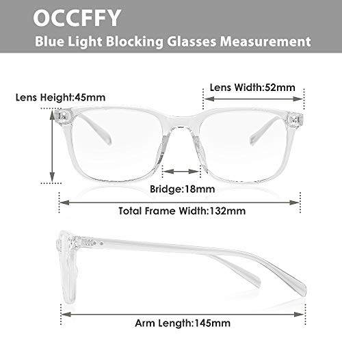 Occffy Gafas para Ordenador Anti luz Azul Antifatiga Sin Graduacion Gafas Luz Azul para PC, Gaming, Tablet, Lectura, Video Juegos Lentes Transparente Hombre Mujer Oc092 (Transparente)