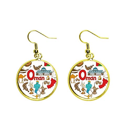 Omán Love Heart Landscap Bandera Nacional Oído Cuelgan Oro gota Pendiente Joyería Mujer