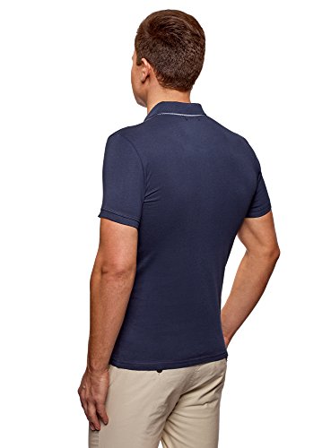 oodji Ultra Hombre Polo con Acabado en Contraste, Azul, ES 50 / M