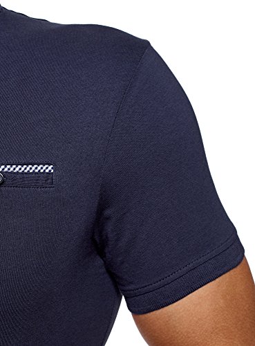 oodji Ultra Hombre Polo con Acabado en Contraste, Azul, ES 50 / M