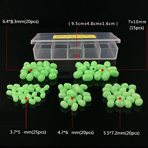 OriGlam 100 piezas de plástico blando Luminous Glow Cuentas Pesca, cuentas redondas de perlas de plástico, forma ovalada Pesca Señuelos, verde mar pesca Bead