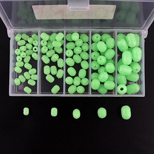 OriGlam 100 piezas de plástico blando Luminous Glow Cuentas Pesca, cuentas redondas de perlas de plástico, forma ovalada Pesca Señuelos, verde mar pesca Bead