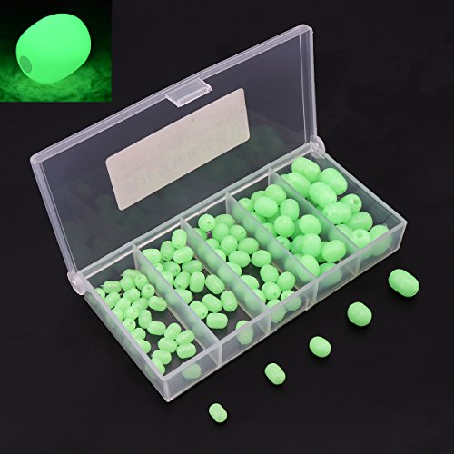 OriGlam 100 piezas de plástico blando Luminous Glow Cuentas Pesca, cuentas redondas de perlas de plástico, forma ovalada Pesca Señuelos, verde mar pesca Bead