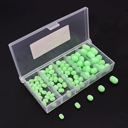 OriGlam 100 piezas de plástico blando Luminous Glow Cuentas Pesca, cuentas redondas de perlas de plástico, forma ovalada Pesca Señuelos, verde mar pesca Bead