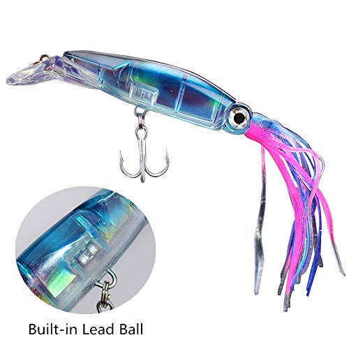 OriGlam - Juego de 1 anzuelo de pulpo con cola de falda, Lingcod Rockfish jigs Hard Fishing Lure, cebo de pulpo realista, señuelos de pesca de calamares para agua salada y agua dulce (rojo)