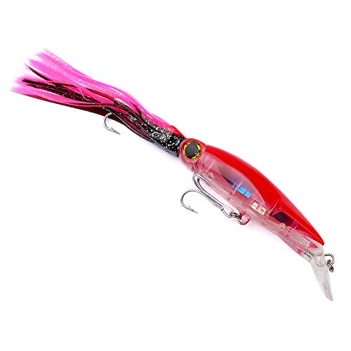 OriGlam - Juego de 1 anzuelo de pulpo con cola de falda, Lingcod Rockfish jigs Hard Fishing Lure, cebo de pulpo realista, señuelos de pesca de calamares para agua salada y agua dulce (rojo)