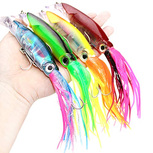 OriGlam - Juego de 1 anzuelo de pulpo con cola de falda, Lingcod Rockfish jigs Hard Fishing Lure, cebo de pulpo realista, señuelos de pesca de calamares para agua salada y agua dulce (rojo)