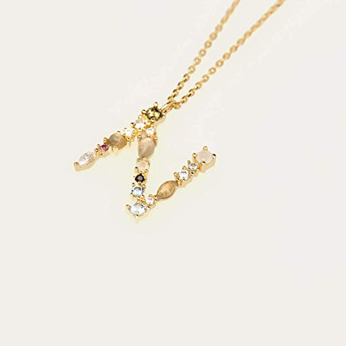 P D PAOLA - Collar Letra N - Plata de Ley 925 bañada en Oro de 18k - Joyas para Mujer