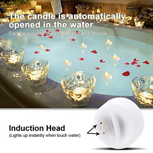 PChero Velas impermeables sin llama Intermitente a batería Luces de té flotantes para bodas Fiestas de cumpleaños, Baño, Bañera de hidromasaje, Spa, Piscina, Estanque [Blanco cálido]