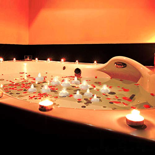 PChero Velas impermeables sin llama Intermitente a batería Luces de té flotantes para bodas Fiestas de cumpleaños, Baño, Bañera de hidromasaje, Spa, Piscina, Estanque [Blanco cálido]