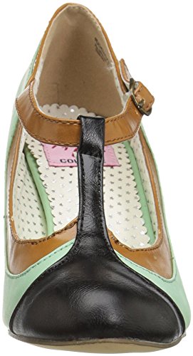 Peach-03 de la aleta de la bomba con el talón corto y T-correa de la menta verde / marrón / negro - 20s Vintage Rockabilly - (UE 37 = US 7) - Pin Up Couture
