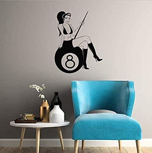 Pegatinas de pared Jugador de billar Vinilo Tatuajes de pared Poolroom Chica Pin Up Mujer Etiqueta de la ventana de la pared Arte Mural para el dormitorio Sala de estar Decoración 42X57cm