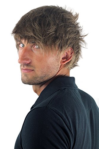 Peluca masculina, para hombre, corto, juvenil, color rubio oscuro, deportivo, estilo bravo erizado, bien estiloso, informal, moderno, cardado, nuevo GFW1169-18
