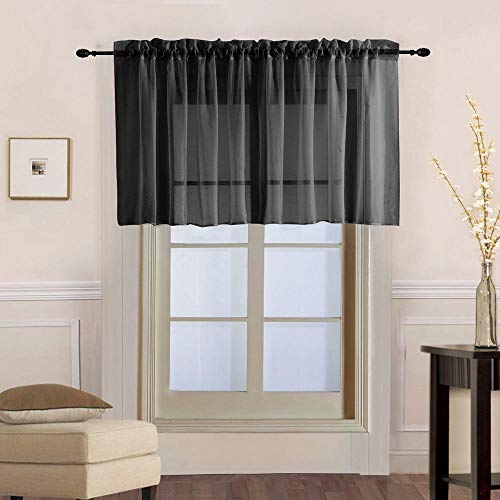 PENVEAT 1 Piece Rod Pocket Pure Color Sheer Short Curtains Valance Tie For Small Window Voile Drapes Roman Tulle Kitchen Cafe DL184B,Color 4,W100cm-L50cm,Rod Pocket