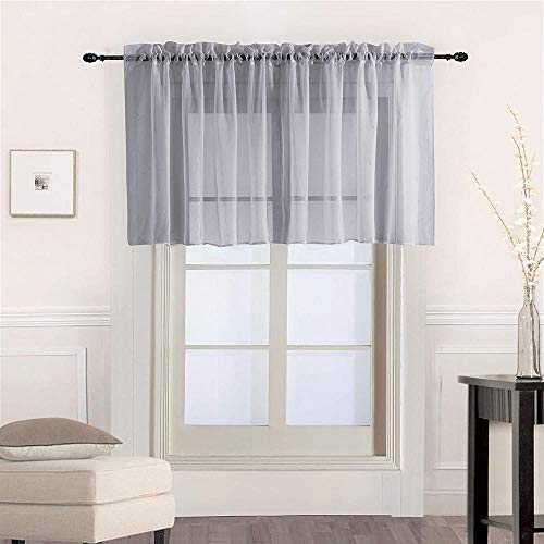 PENVEAT 1 Piece Rod Pocket Pure Color Sheer Short Curtains Valance Tie For Small Window Voile Drapes Roman Tulle Kitchen Cafe DL184B,Color 4,W100cm-L50cm,Rod Pocket