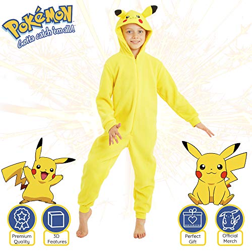Pokèmon Pikachu Pijama Entero para Niños Niñas De Una Pieza, Cosplay, Pijama Animal Disfraz Go Capucha,Ropa de Dormir Invierno, Regalos para Chicos Chicas 4-14 Años (11-12 años)