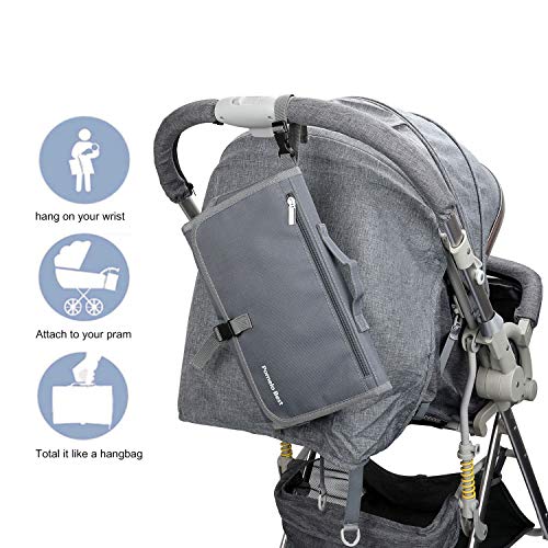 Pomelo best Cambiador portatil de pañales para bebe Impermeable | Kit Cambiador Bebe Viaje | Esterilla Lavable de Quita y Pon | Perfecto para Usar Fuera de Casa (Gris)