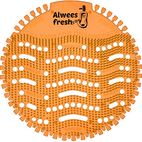 Protector para orinal, Alfombrillas para urinario, Desodorizador de orinal, (10 unidades), Neutralizador de olores y salpicaduras (Fragancia Mango). Se adapta a todo tipo de Urinales