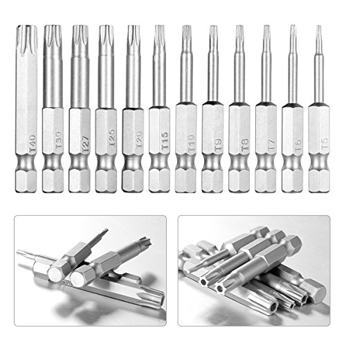 Qibaok 12 piezas vástago magnético tornillos torx seguridad 50 mm largo extensión Vástago hexagonal de 1/4 puntas de Torx de seguridad Destornillador Bit