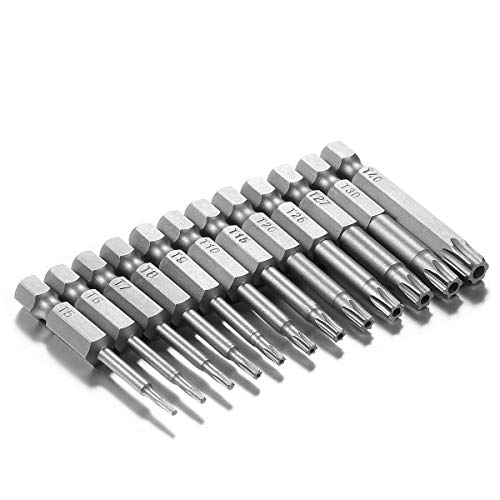 Qibaok 12 piezas vástago magnético tornillos torx seguridad 50 mm largo extensión Vástago hexagonal de 1/4 puntas de Torx de seguridad Destornillador Bit