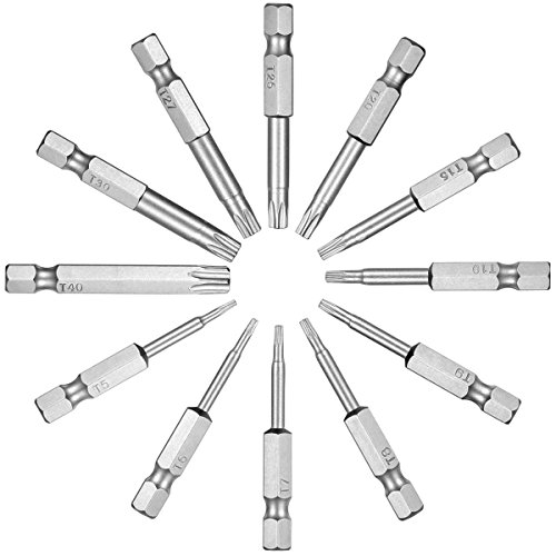 Qibaok 12 piezas vástago magnético tornillos torx seguridad 50 mm largo extensión Vástago hexagonal de 1/4 puntas de Torx de seguridad Destornillador Bit
