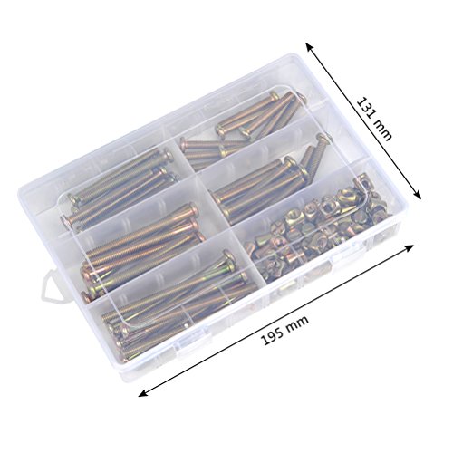 QLOUNI 100Pcs Perno Tuercas - Zinc Plateado M6 Hueca Hexagonal Tornillos Kit Barril Tornillos para Muebles Cunas Camas，Gabinete y Sillas 40mm / 50mm / 60mm / 70mm / 80mm
