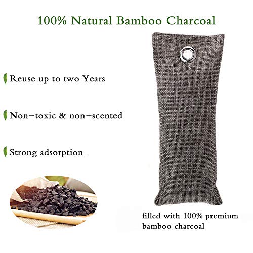 Queta Ambientador de Carbón Activo, 4 Bolsas Antihumedad de Carbón Activo Natural, Purificador de Aire, Ambientador para Coche Baño Guardarropa Armarios de Cocina, Zapatos Desodorador, 75g x 4