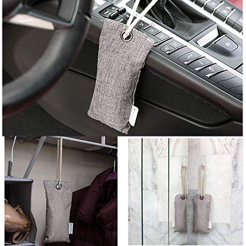Queta Ambientador de Carbón Activo, 4 Bolsas Antihumedad de Carbón Activo Natural, Purificador de Aire, Ambientador para Coche Baño Guardarropa Armarios de Cocina, Zapatos Desodorador, 75g x 4